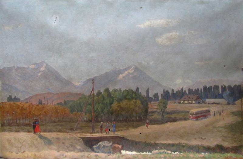 Акылбеков С. 1914-1968, засл.деятель искусств КиргССР, "Кок-сай" совхоз, х/м, 166х255, 1963 год