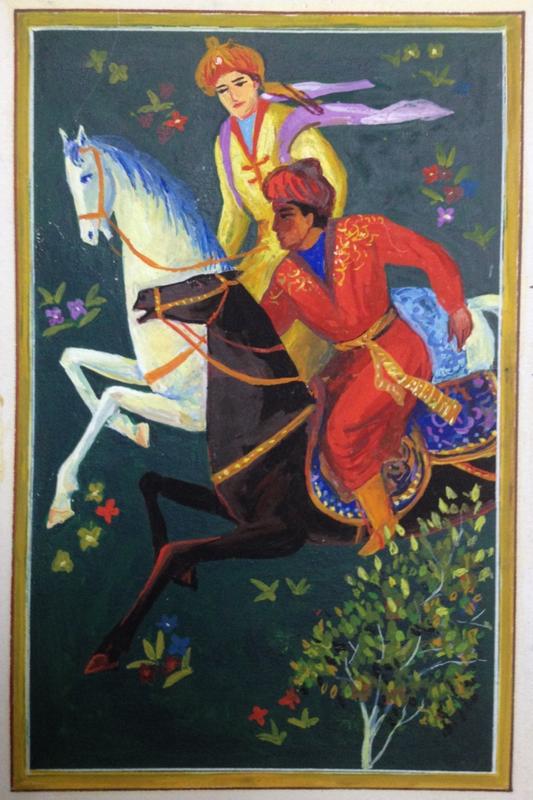 ЮЛДАШЕВ Абд-Рашид Абд-Расулович, бумага, акварель, иллюстрация к пьесе И.Саттарова «Герип и Санам».