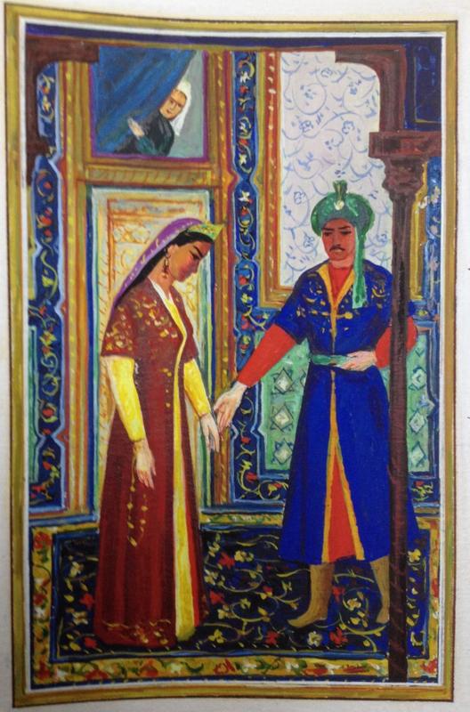 ЮЛДАШЕВ Абд-Рашид Абд-Расулович, бумага, акварель, иллюстрация к пьесе И.Саттарова «Герип и Санам»