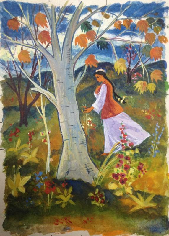 ЮЛДАШЕВ Абд-Рашид Абд-Расулович, бумага, акварель, иллюстрация к пьесе И.Саттарова «Герип и Санам».