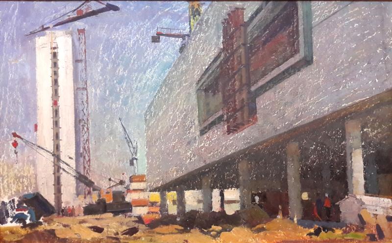 " Город строится", к/м, 49,5×79,5, 1972 год.