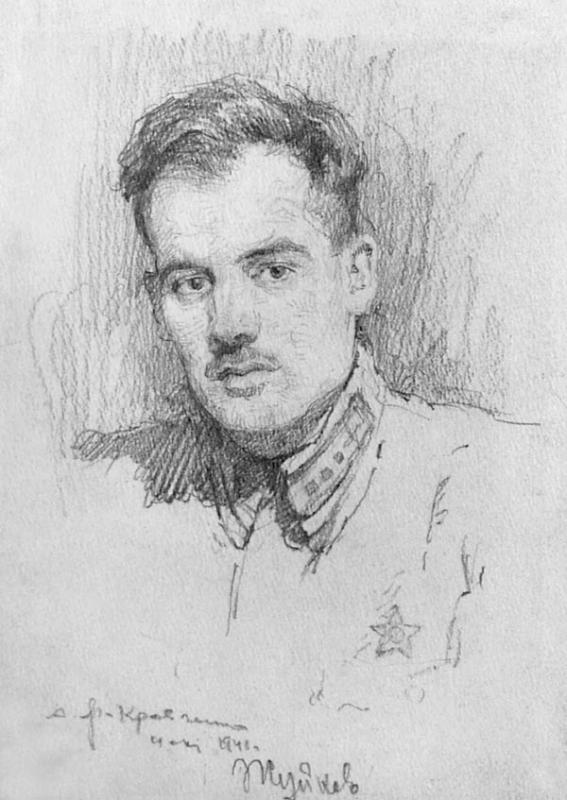 «Лётчик-истребитель П. Жуйков. 4окт1941», 18х13 см.
Бумага, карандаш