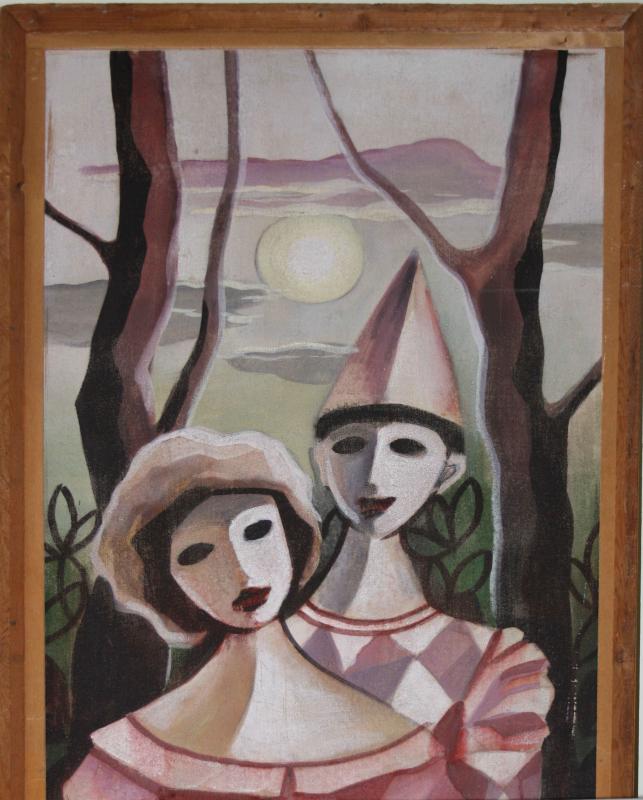 "Clowns" hardboard, oil.