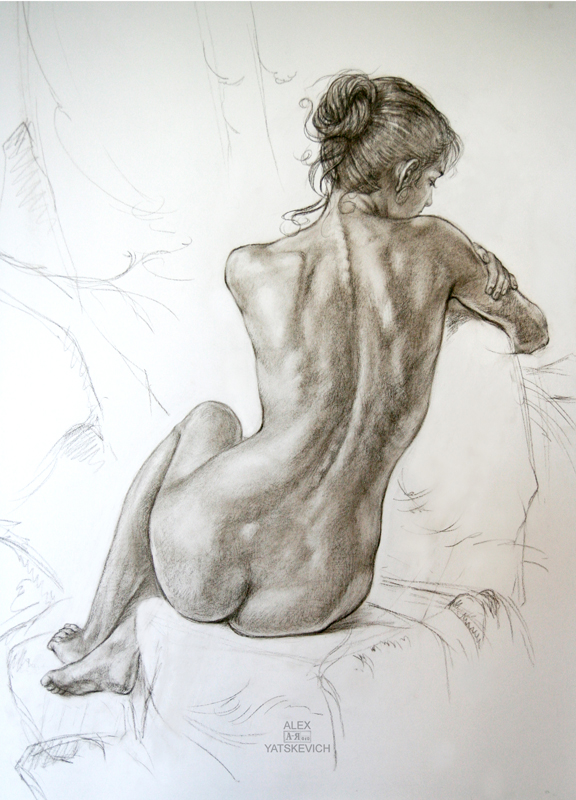 Waterfall sitting nude draft. 
Sanguine, Paper, 62 X 86 cm