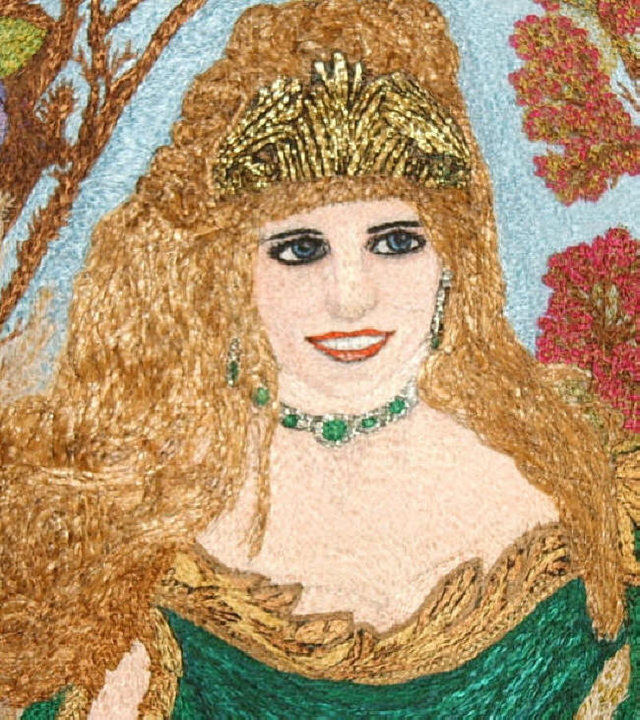 A fragment of the painting "The Goddess is decorated with peacock's tail YunoGera eyes of Argus"