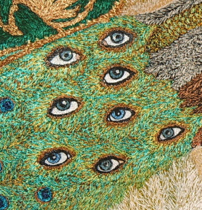 A fragment of the painting "The Goddess is decorated with peacock's tail YunoGera eyes of Argus"
